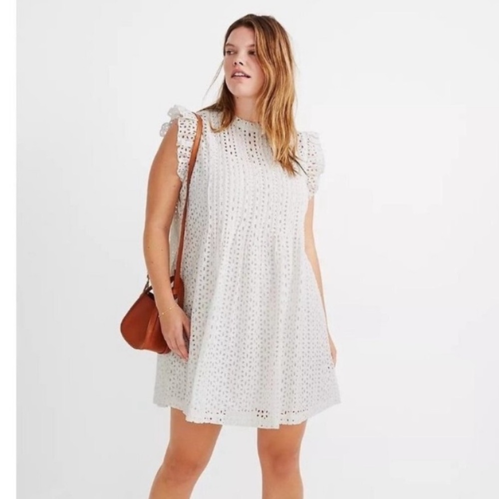 Madewell White Eyelet Ruffle Detail Dress